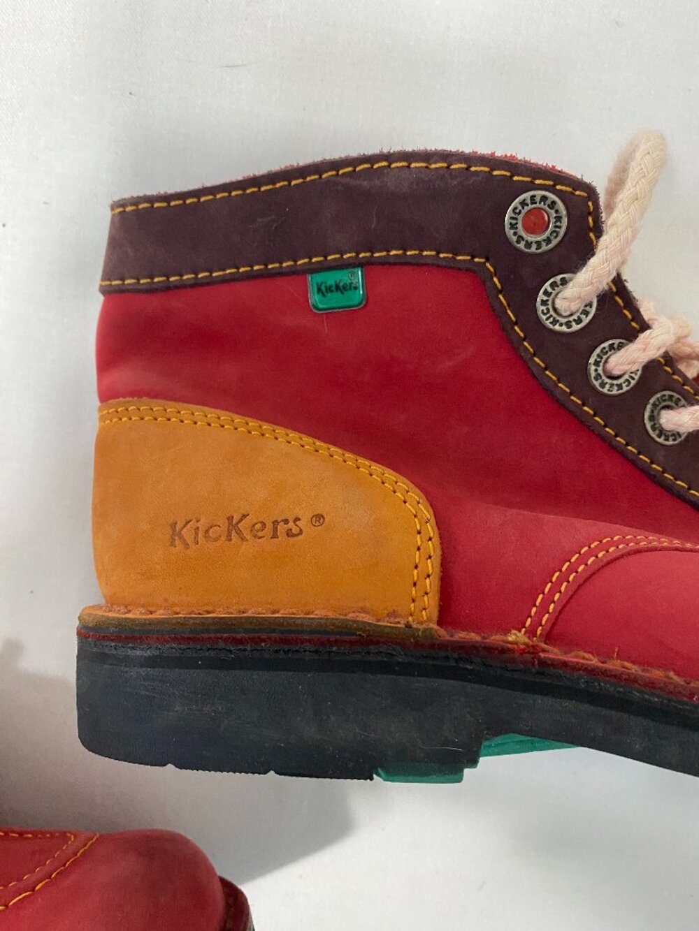 Vintage Kickers Ankle Boots, Red, Yellow, Brown Women's US Size 8